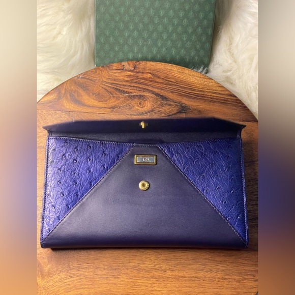 GUCCI Navy Blue & Royal Ostrich Leather Wallet w/Box - Picture 4 of 11